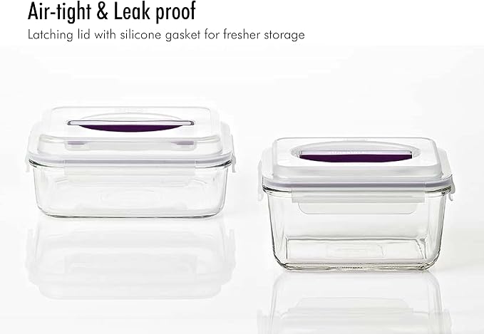 GLASSLOCK 61 Oz Glass Food Storage set of 2 – Large Capacity, Airtight & Leak-Proof, BPA Free Lid with Carry Handle, Microwave, Dishwasher, Fridge & Freezer Safe, Marinating, Sauce, Fruit Storage