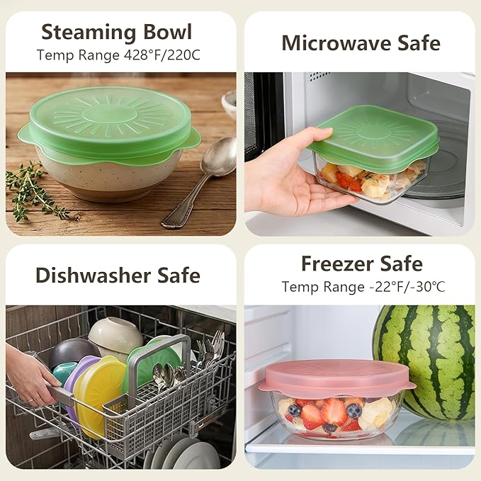 12 Pack Silicone Stretch Lids for Food Storage, Silicone Bowl Covers Microwave, Tapas De Silicona Ajustables Para Todo Dishwasher