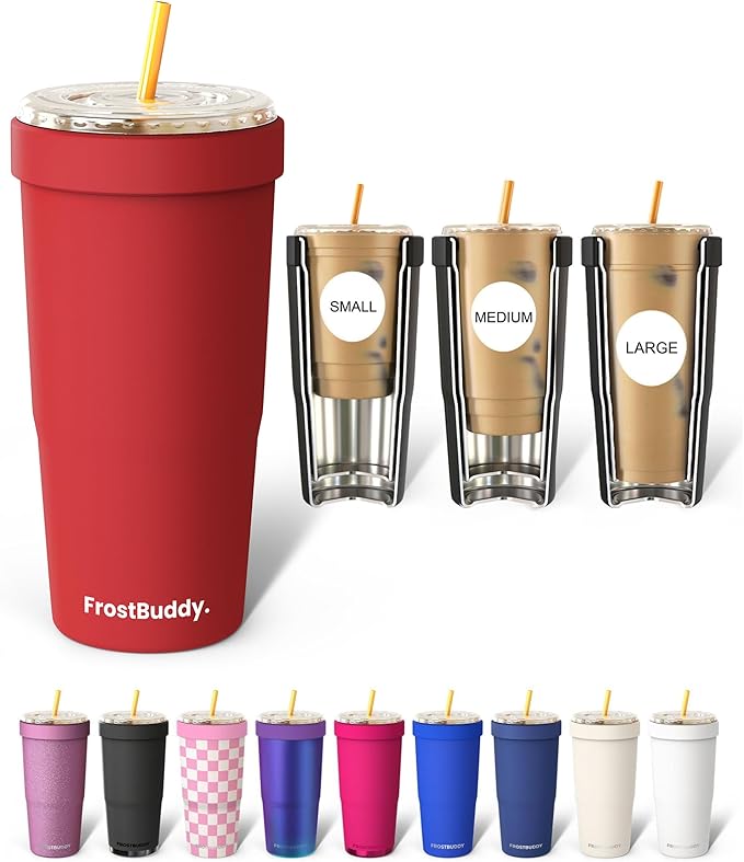 Frost Buddy Togo Buddy | 30 oz Stainless Steel Vacuum Insulated Tumbler | To Go Coffee Cup – Iced Coffee Cups, Iced Coffee Sleeve, Travel Mug, Thermal Cup for Hot & Cold Drinks, Dunkin Cup (Crimson)