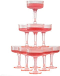 Goodluck 3-Tier Champagne Glasses - 10 PCS 7oz Pink Plastic Champagne Flutes, Plastic Coupe Glasses with Vertical Stripes for Weddings, Celebrations, Parties & Birthdays
