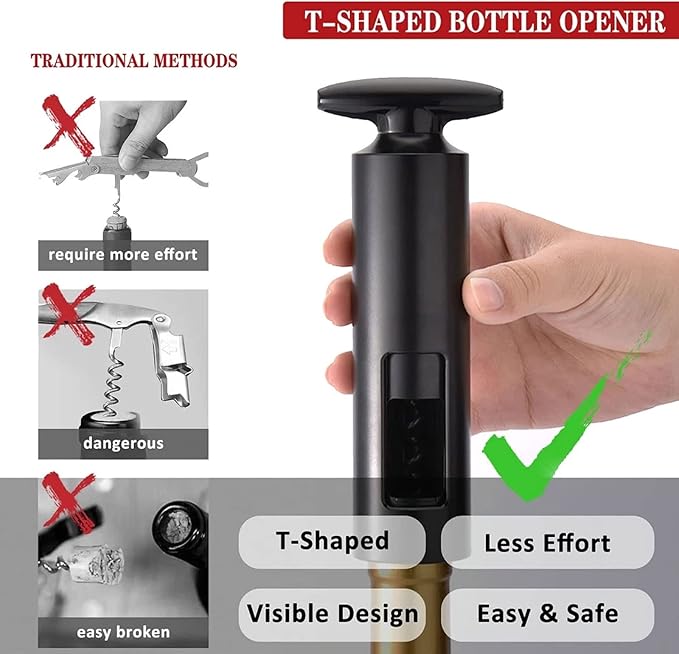 Wine Bottle Opener Corkscrew with Foil Cutter, Set of 4 with Manual Corkscrew Wine Opener, Vacuum Pump Stopper, Wine Pourer, Foil Cutter, for Home, Kitchen, Party, Restaurant, Bar