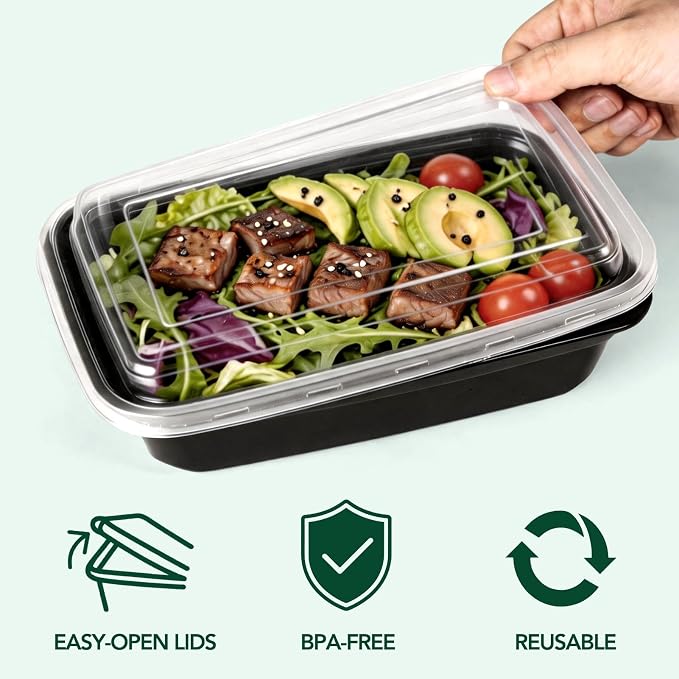 32oz 100 Pack(200 Piece) Meal Prep Containers Reusable Sturdy Food Storage Containers with Lids Microwave,Freezer,Dishwasher Safe Leakproof Airtight Plastic Bento Lunch Boxes for To Go Take Out