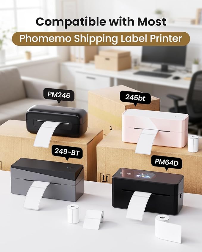 Phomemo [3x100 pcs]Original Labels for M110/M100/M220/M221, 3 Rolls 1.97''x3.15''(50x80mm),Square, White, 100 Label/Roll, Also Support Shipping Printer for Clothing, Ingredient, Logo, Barcode, Address