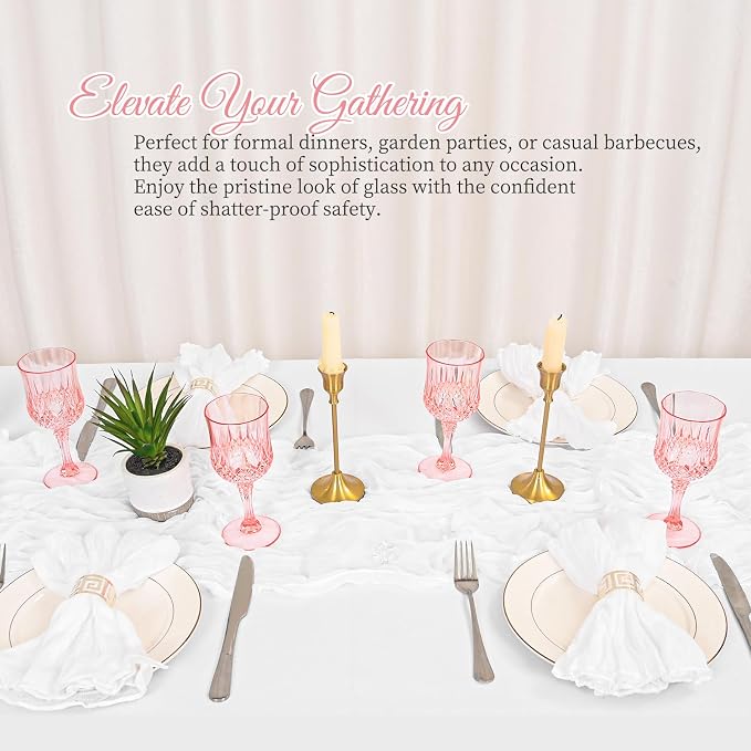 48 Pack Light Pink Plastic Wine Glasses, Vintage Plastic Goblets for Parties, Drinking Glasses Unbreakable Glassware Crystal Water Goblets Reusable Drinkware for Wedding Reception Grand Event Party