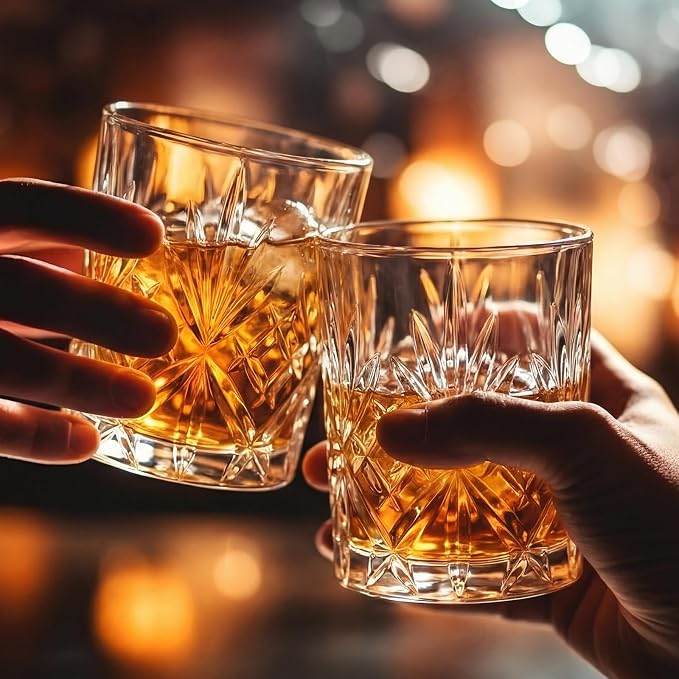 24 Pcs Old Fashioned Whiskey Glasses 12 oz Elegant Crystal Whiskey Glasses Bourbon Cocktail Rocks Glass for Bourbon Scotch Liquor Cocktails Barware Men Gifts