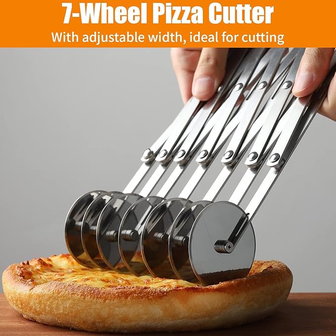 Food Grade Stainless Steel Pizza Cutter Multi-Wheel Dough Divider Pastry Knife Baking Cutter (7, Wheel)