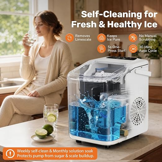 Sweetcrispy Countertop Ice Maker with Scoop, Basket and Handle, Portable Ice Machine 9 Cubes Ready in 6 Mins, 26.5lbs in 24Hrs, 2 Sizes for Home Kitchen Office Bar Party