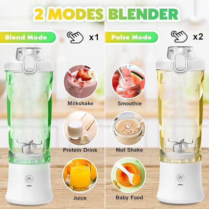 Portable Blender Personal Juicer for Shakes and Smoothies - 20 OZ Electric Protein Shaker Bottle with Insulated Sleeve, Travel Lid, USB-C Rechargeable - Mini Small Blender Cup for Kitchen, Office, Gym