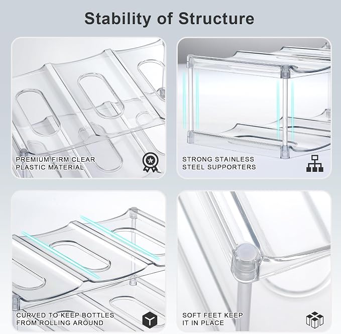 Design for Stanley 40 OZ & Large Bottles & Tumblers with Handle - Acrylic Water Bottle Organizer - Stackable Clear Wine Rack Cup Holder for Home Kitchen Pantry Shelf Countertop Cabinet, 4 Tier Hold 16