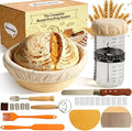 Sourdough Tools Kit, Sourdough Bread Baking Supplies, 9" Round Banneton Bread Proofing Basket, Starter Jar, Ideal Gifts for Bakers Women Mom Wife