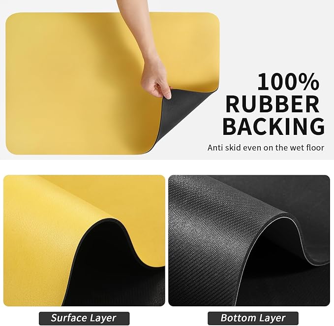HotLive Dish Drying Mat for Kitchen Counter, Heat Resistant Drainer Mats with Non-slip Rubber Backed, Hide Stain Kitchen Super Absorbent Draining Mat, Easy to Clean Dish Rack Pad, Yellow 18"x24"