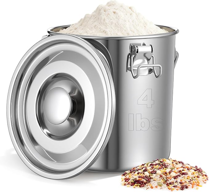 iplusmile Stainless Steel Airtight Canisters Container: 112 fl oz Airtight Clamp Lid Kitchen Food Storage Bucket for Rice Flour Grain Coffee Bean Flour Oil Sugar Milk