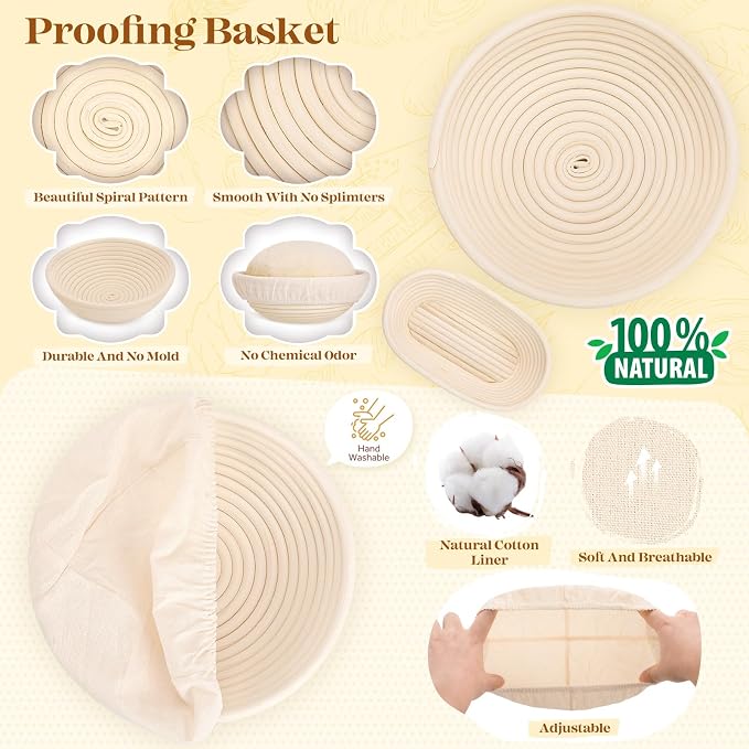 Sourdough Starter Kit, Sourdough Bread Baking Supplies, Sour Dough Starter Kits, Pink Sourdough Kit, Baking Gifts for Women, Bread Proofing Basket, Sour Dough Bread Making Kit Tools Baking Set