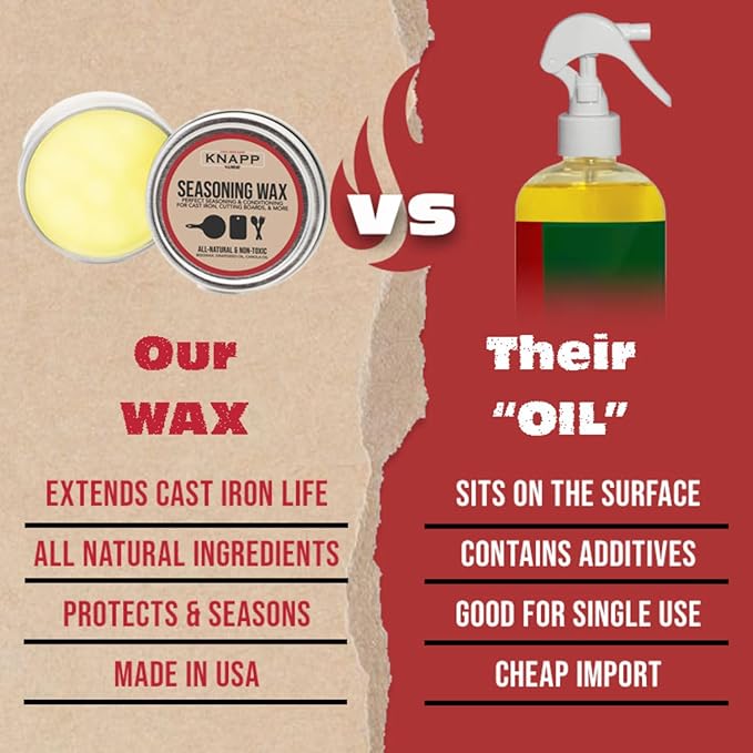 Knapp Made Cast Iron Seasoning Wax and Carbon Steel Seasoning Wax - 2 Oz Unique Blend of Natural Oils and Beeswax - Restore Cast Iron, Steel, Cutting Board, Kitchenware.Wood Furniture