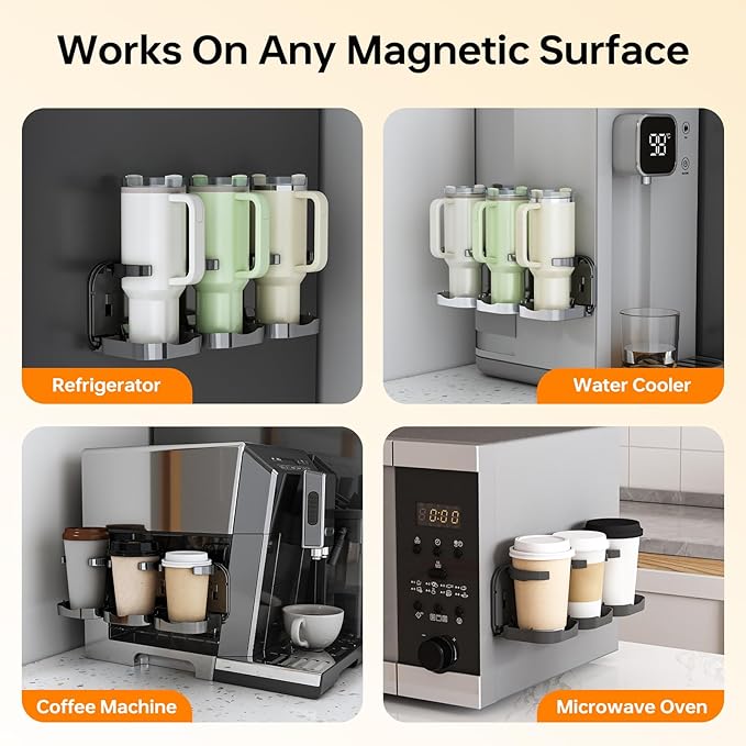 Magnetic Stanley Cup Holder for Fridge, Water Bottle Organizer & Tumbler Rack with Foldable Design for Kitchen, Stanley Cup 40 oz Accessories, Ideal Gifts 2PCS (Black)