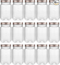 novelinks 16 oz Clear Plastic Jars with Lids, Refillable 16oz Mason Jars with Lids & Storage Containers for Kitchen & Household Use (15 Pack,Rose Gold)