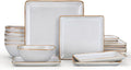 E-far Square plates and bowls Sets for 6, 18-Piece Reactive Glaze Stoneware Dinnerware Sets, Porcelain Dishware Sets for Kitchen Home, Microwave & Dishwasher Safe, Seashell White