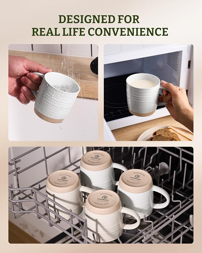 famiware Coffee Mugs Set of 6, 13 oz Mug Set, Ceramic Cup Set with Handle for Coffee, Tea, Cocoa, Milk, Constellation Series, Polar White