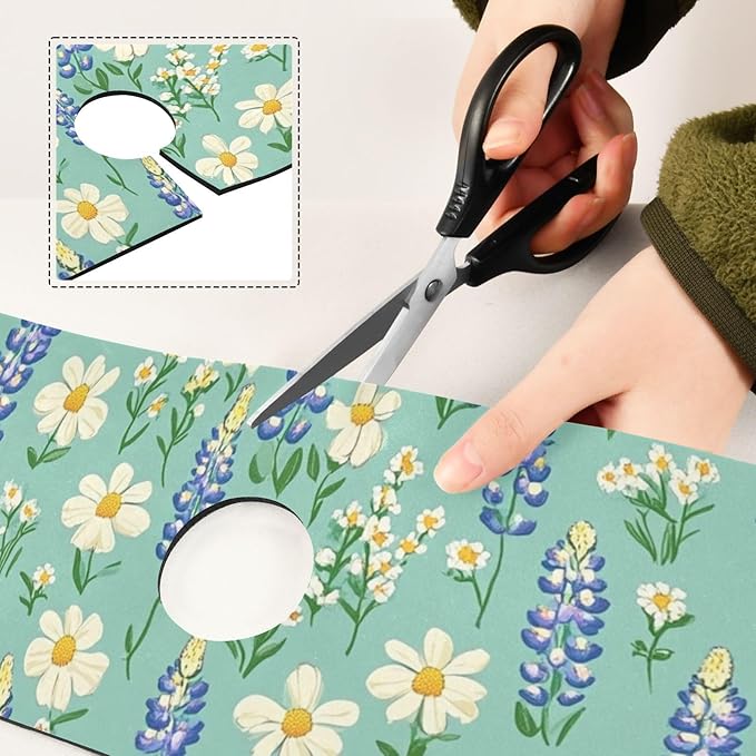 Kitchen Sink Splash Guard 2 PCS 30 Inch Sink Faucet Mat Splash Guard for Bathroom Countertop Water Absorbent Foldable Cuttable Soft Washable Cute Green Bluebonnet and Daisies