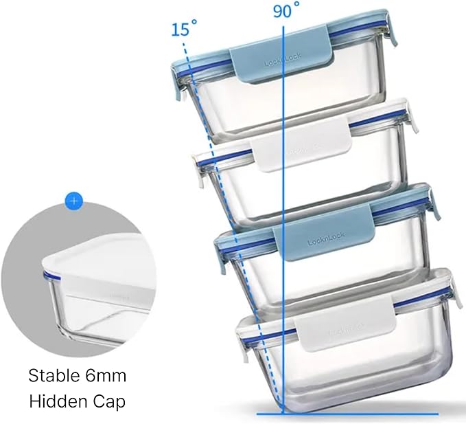 LocknLock LNG455S5W The Clear Borosilicate Glass Food Storage Containers with Lids, 10-Piece Set for Kitchen, Lunch, Meal Prep, Leftovers, Leakproof, Freezer, Microwave, and Dishwasher Safe