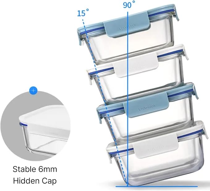 LocknLock LNG214S4W The Clear Heat-Resistant Borosilicate Glass Food Storage Set, 8-Piece (4 Containers + 4 Lids) - White