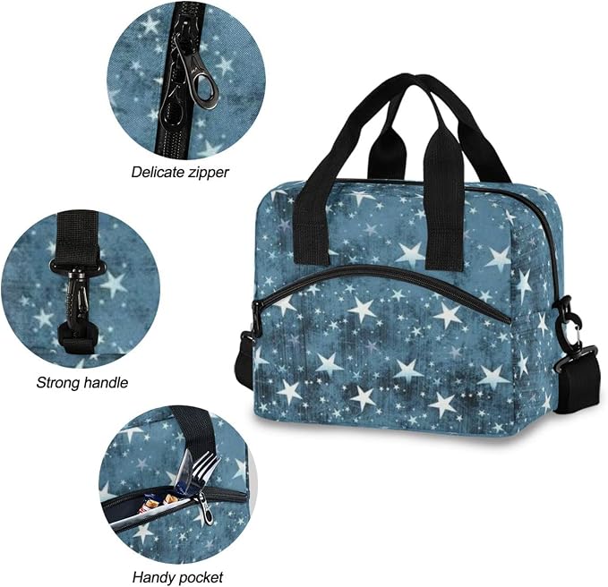 Insulated Lunch Bag Reusable Lunch Tote Bag Cooler Bag for Women Men Adult Lunch Box with Adjustable Shoulder Strap Leakproof Lunch Bag for Work School Picnic Camping (Star)