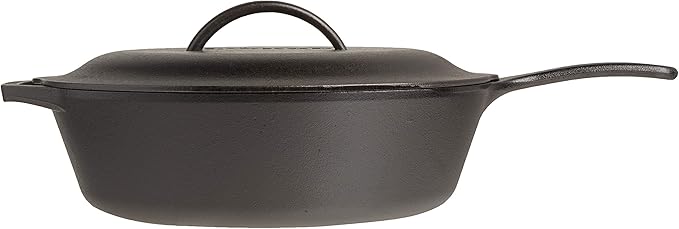 Lodge 5-Quart Pre-Seasoned Cast Iron Deep Skillet and Cover with Red Silicone Hot Handle Holder
