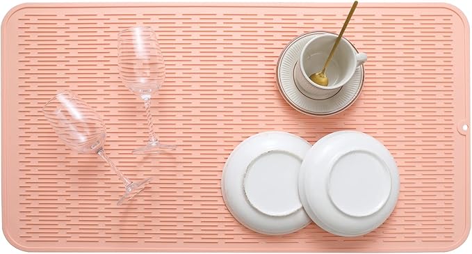 MicoYang Silicone Dish Drying Mat for Multiple Usage,Easy clean,Eco-friendly,Heat-resistant Silicone Mat for Kitchen Counter or Sink,Refrigerator or Drawer Liner Pink 4XL 32 inches x 18 inches