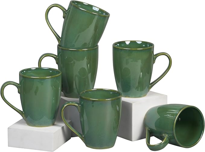 Servo Best Green Coffee Mugs 12 oz, Set of 6 Green Radiant Ceramic Mugs - Lead & Toxic Free, Dishwasher & Microwave Safe, Perfect for Home & Office Use