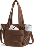 BAGSMART Lunch Bag Women Small Insulated Tote with Lunch Compartment Quilted Lightweight Puffy Tote Bag for Work, Travel, Outdoor, Coffee Brown