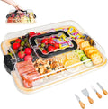 Bamboo Charcuterie Board 1-Compartment with Locking Lid, Ergonomic Handle & Knives Set - Portable Food/Cheese Serving Tray, Reversible Cutting Board for Picnic, Party & Gatherings (Pack of 12)