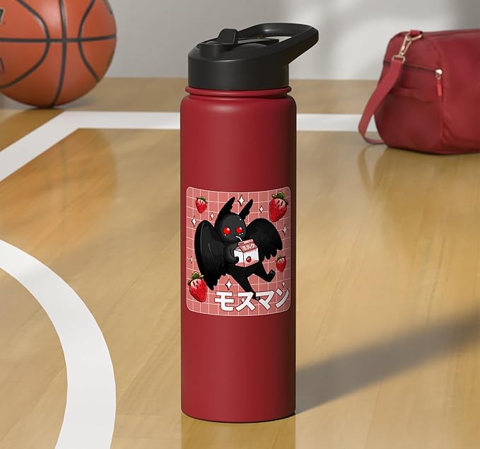Cryptid Mothman Lover Kawaii Strawberry Milk Shake Carton Stainless Steel Insulated Water Bottle