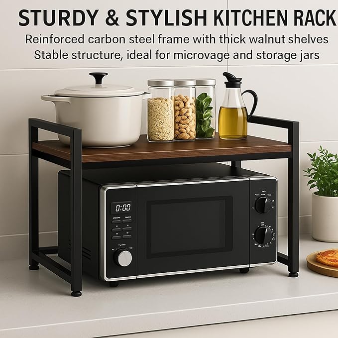 2-Tier Heavy Duty Microwave Stand, Carbon Steel Kitchen Shelf Countertop Organizer, Holds Up to 200 lbs, Space Saving Microwave Oven Rack for Kitchen Storage, Fits Most Microwaves (20.5" Width)