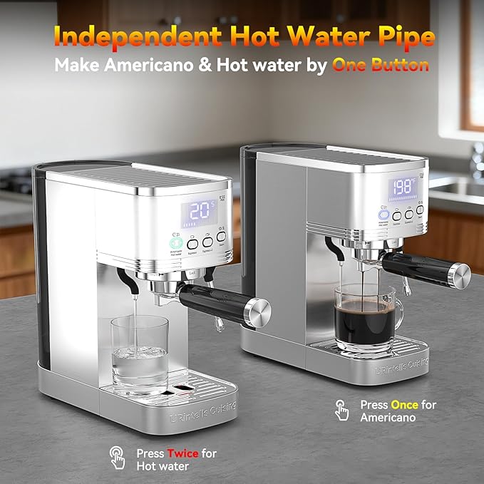 Espresso Machine 20 Bar, Stainless Steel Espresso Maker with Steam Milk Frother,Expresso Machine for Home Temperature Control and LED Display, Coffee Machine for Cappuccino, Latte, Americano