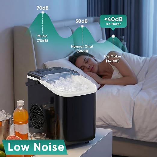 OLIXIS Countertop Ice Maker with Self-Cleaning, Portable Ice Maker Machine with Ice Scoop, 26Lbs/24H, 9 Cubes in 6 Mins, 2 Sizes of Bullet Ice for Home, Kitchen, Office