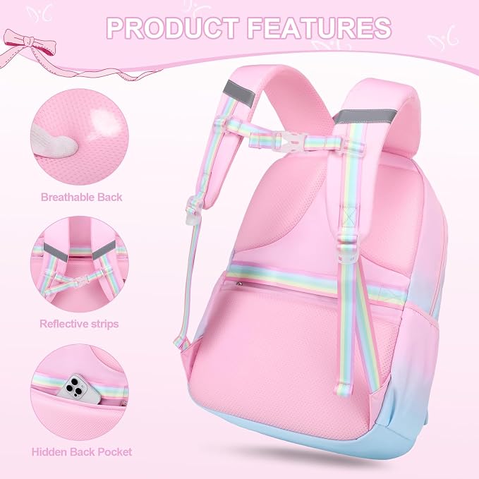 DIGOBAY Girls Backpack - Includes 14oz Insulated Water Bottle, Girls School Backpack Set with Lunch Bag & Pencil Case, Girl Teens for Elementary Preschool Middle School