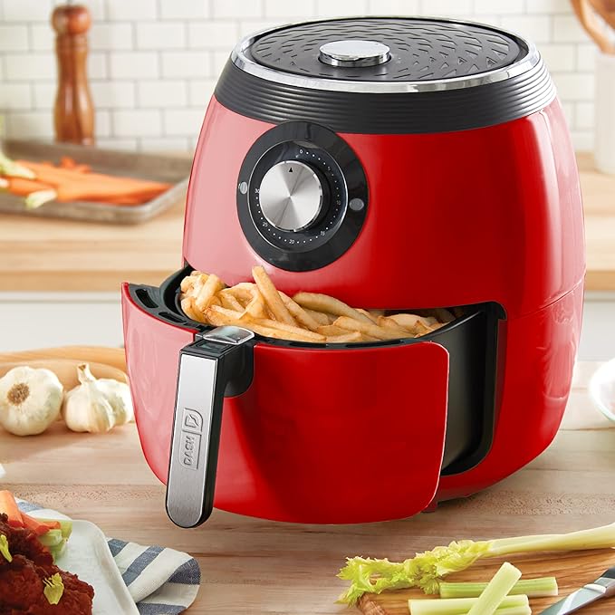 Dash Deluxe Air Fryer - Adjustable Temperature Control & Auto Shut-Off Feature - AirCrisp® Technology - Spacious Nonstick Basket - 1700 Watt - 6 Quarts - Red