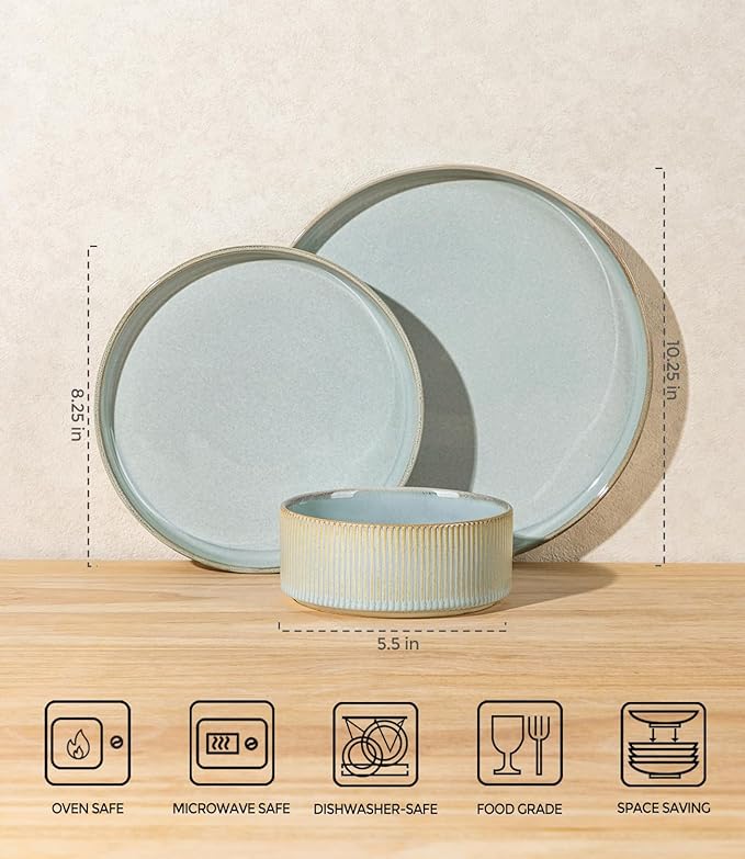 TheTerra Ceramic Dinnerware Sets for 6, 18 Pieces Porcelain Lightweight Plates and Bowls Sets, Scratch Resistant Dish Set, Oven & Microwave & Dishwasher Safe,Illusion Blue