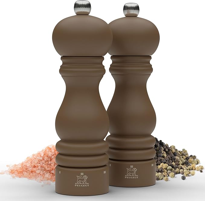 Peugeot Paris u'Select 7-inch Salt & Pepper Mill Set - Manual Mills with Adjustable Precision Grinding - Kitchen Seasoning, Stainless Steel & Beechwood, Elegant Kitchen Tools (Mocha)