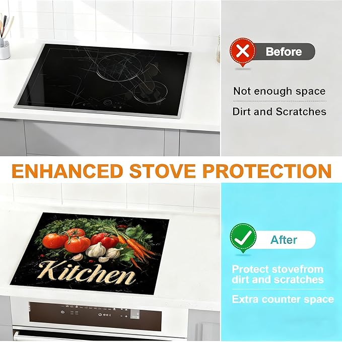 Stove Top Covers for Electric Stove, Heat-Resistant Glass Stove Top Cover Protector, Induction Cooktop Protector Mat for Kitchen 28.3 x 20.5 inches