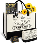 YeohJoy 43rd Birthday Gifts for Women Canvas Tote Bag Travel Gear, Unique 43 Years Old Birthday Gifts for Mom Aunt Friends Wife Sister Her, Vintage 1983 Handbag & Cosmetic Bag & Back in 1983 Poster
