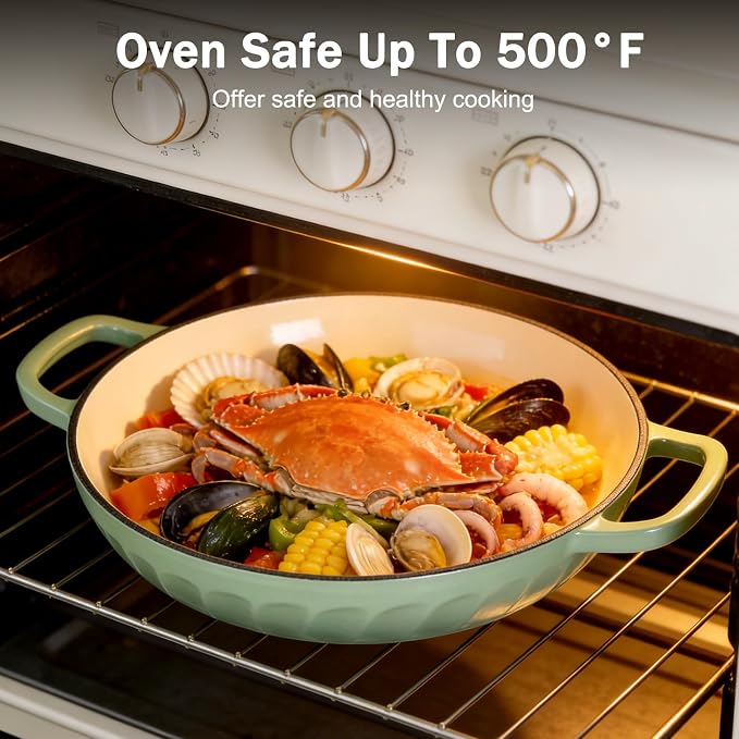 Enameled Cast Iron Dutch Oven, 3.8 Quart Dutch Oven Pot with Lid, Shallow Cast Iron Braiser with Handles, Oven Safe up to 500°F (Pistachio Green)