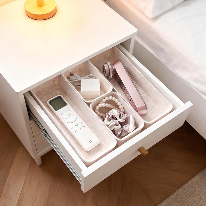 16-Piece Felt Drawer Organizer Set in 4-Sizes, Made from Eco-Friendly Material for Vanity, Makeup, Desk, Office, Kitchen, and Nightstand, Oatmeal
