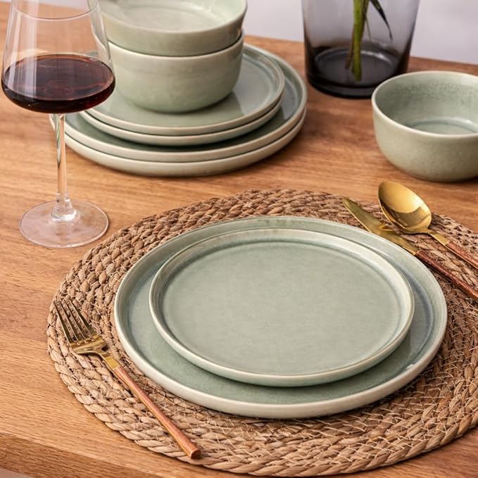 AmorArc Stoneware Dinnerware Sets for 4,Round Reactive Glaze Ceramic Plates and Bowls Set,Highly Scrath Resistant | Dishwasher & Microwave Safe Dishes Set,Service for 4 (12pc)