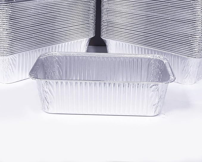 Disposable Loaf Pans with Lids, 50 Pack, 8.5x4.5 Bread Pans, Food Storage Containers, Heavy-duty 2lb Aluminum Loaf Pans, Pastry Boxes, Perfect for Baking Storing and Street Treats Takeout