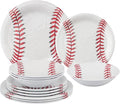 UPware 12 Piece Baseball Melamine Dinnerware Sets, Outdoor Dishes Set, Plates and Bowls Sets, Service for 4, White