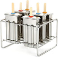 Stainless Steel Popsicle Molds, Set of 6 Ice Cream Maker, Ice Pop Molds With Holder, Metal Reusable Homemade Popsicle Molds with Sticks and Bags (Flat Head, with Slot)