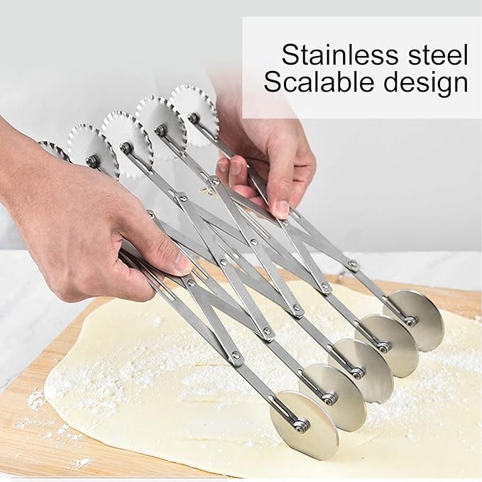 5 Wheel Pizza Cutter, Stainless Pizza Slicer, Expandable Pizza Slicer Multi-Round Pastry Cutter, Stainless Steel Retractable Pastry Cutter Roller Kitchen Baking Accessory for Cake Dough
