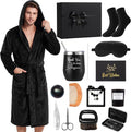 Nuogo 15 Pcs Birthday Gifts for Men Beard Care Set for Him Dad Birthday Gifts Basket Ideas Kit for Men Tumbler Bath Robe for Father's Day Dad Husband Boyfriend Box(Hooded,Black)