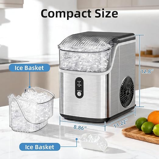 Antarctic Star Nugget Ice Makers Countertop, Pebble Ice Machine with Chewable Pellet Ice, 35Lbs/24H, Self-Cleaning, Sonic Ice, One-Click Operation, for Kitchen,Party Stainless Steel Silver